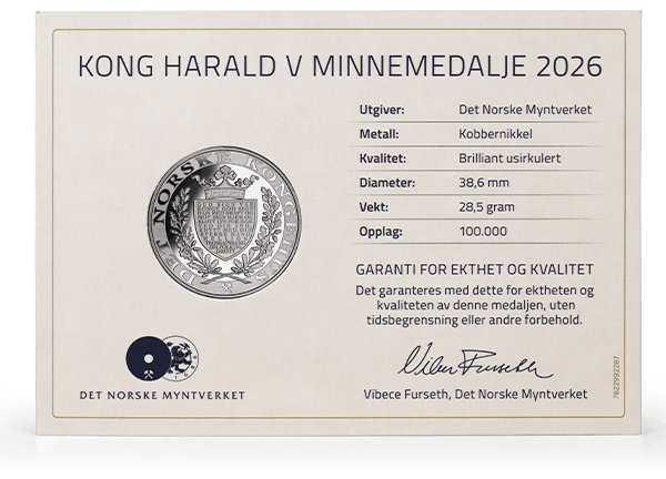 Baksiden av minnemedaljen for Kong Harald