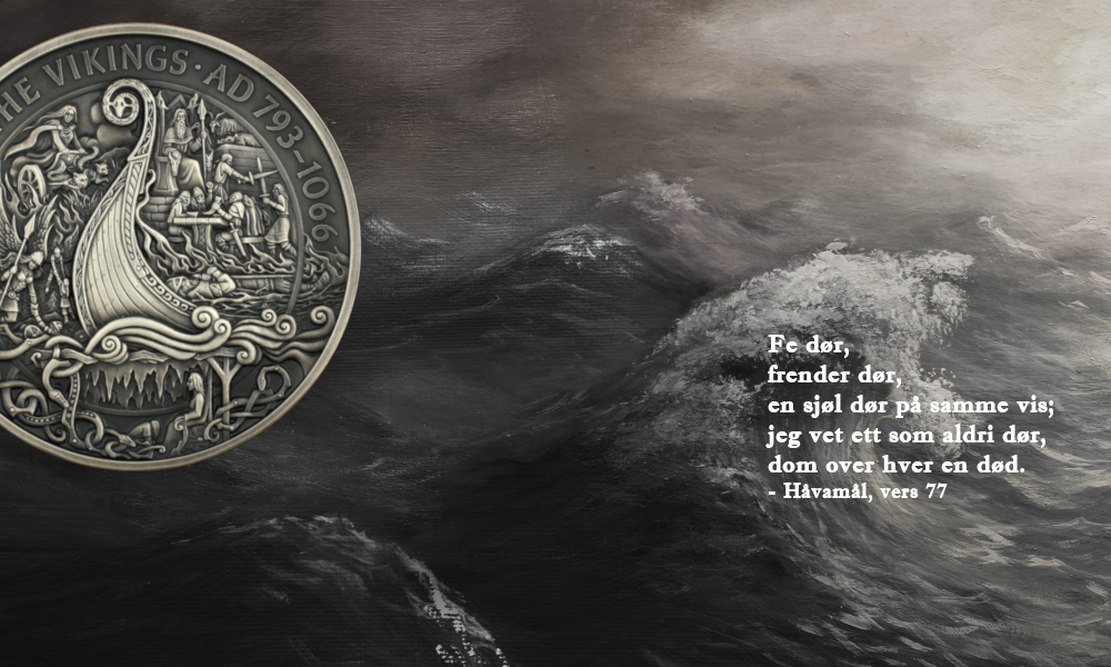 Jannicke Wiese-Hansen har designet myntene som brukes av Isle of Man. Her Slaget ved Hafrsfjord.