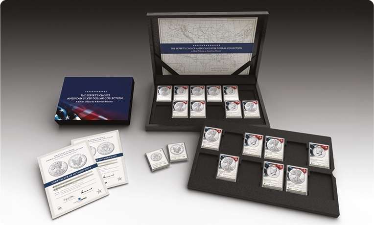 The Expert&rsquo;s Choice American Silver Dollar Collection - presentation case, coins and certificates of authenticity