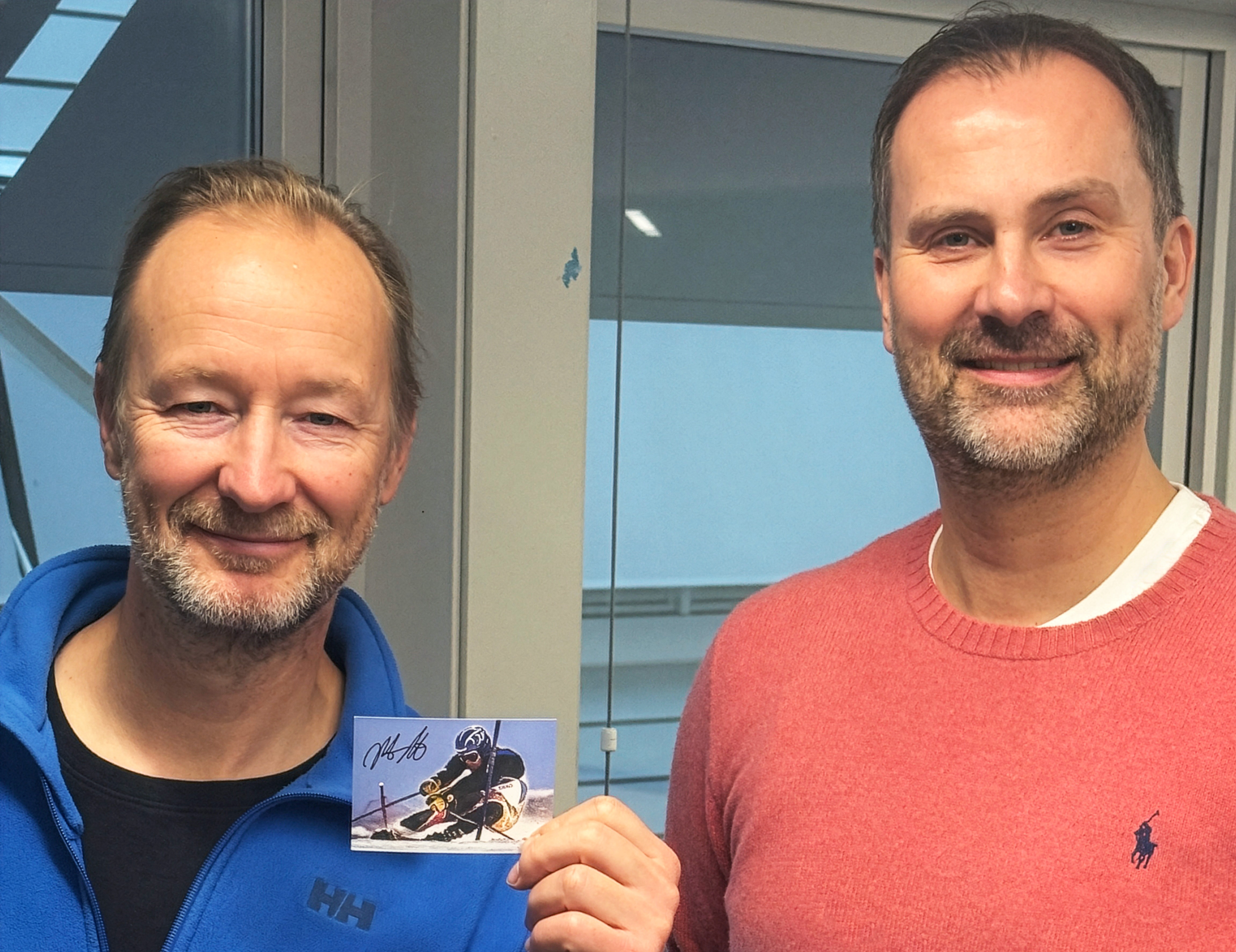 Alpinist og OL-veteran Kjetil Andre Aamodt og Samlerhusets Hans Petter Hongset. Foto: AKB, Samlerhuset