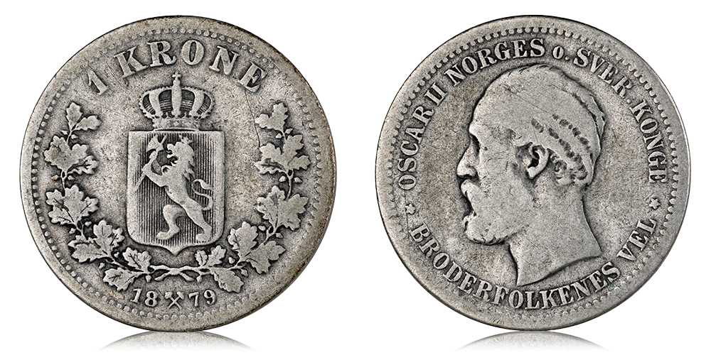 1 krone 1879 advers og revers 