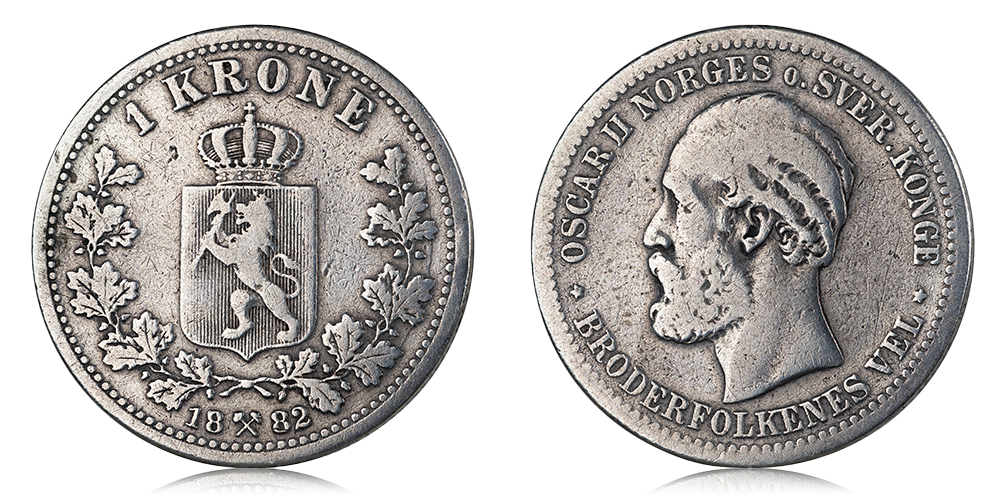 1 krone 1882 advers og revers side