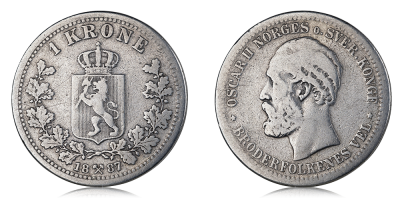 1 krone 1887 - utgitt under Oscar II