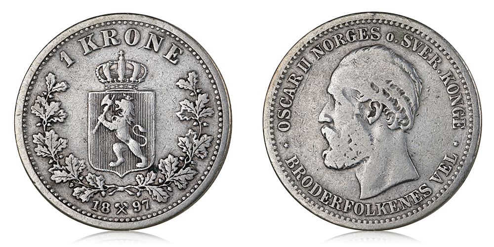 1 krone 1897 advers og revers