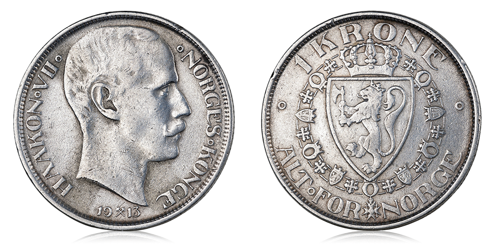 1 krone 1913 advers og revers side