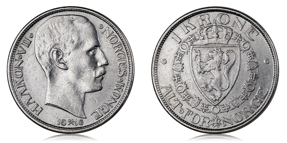 1 krone 1916 advers og revers side