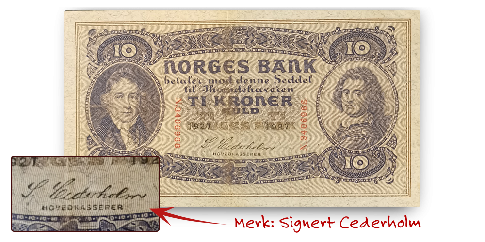 10 kroner med signatur 10 kroner med signatur