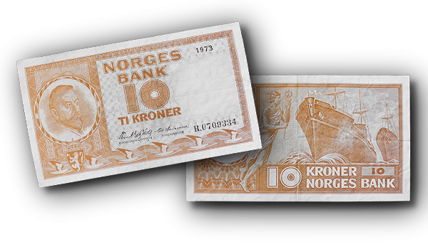 Norges siste 10-kroneseddel med gul farge