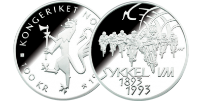 Sykkel-VM Landeveissykling - 100 kroner sølv - utgitt 1993 Sykkel-VM Landeveissykling - 100 kroner sølv - utgitt 1993