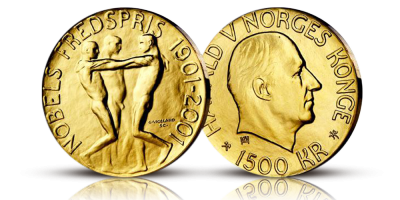 Nobel minnemynt i gull utgitt til 100-årsjubileet for Nobel Fredspris i 2001