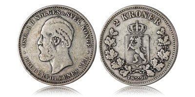 2 kroner 1890 - utgitt under Oscar II