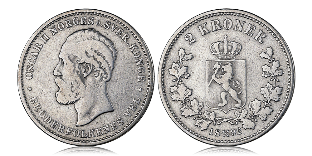 2 kroner 1892 advers og revers