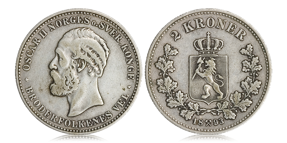 2 kroner 1893 advers og revers 