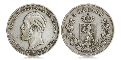 2 kroner 1893 - utgitt under Oscar II