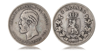2 kroner 1894 - utgitt under Oscar II