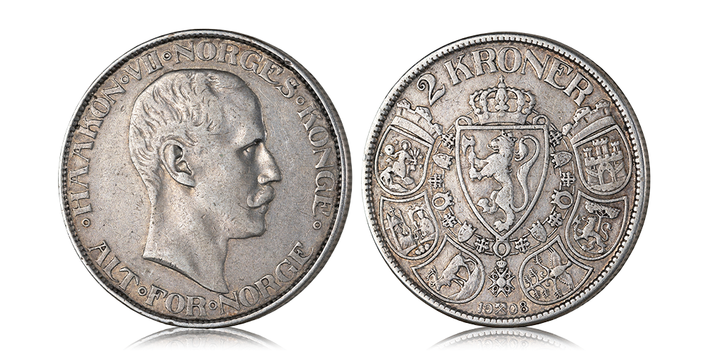 2 kroner 1908 advers og revers