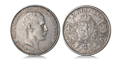 2 kroner 1908 - utgitt under Haakon VII