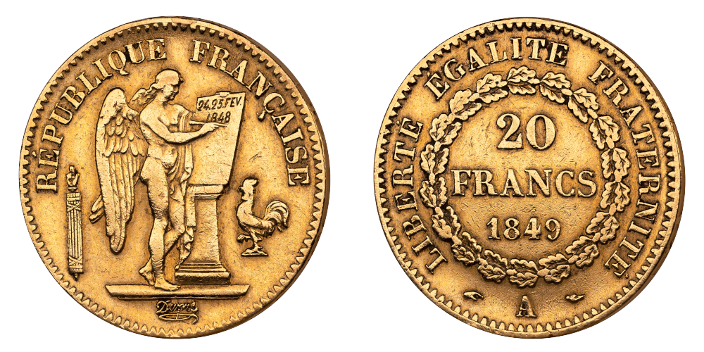 20 Franc Engel 1848-1849 advers og revers 20 Franc Engel 1848-1849 advers og revers