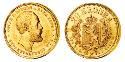 20 kroner gull - Utgitt 1876
