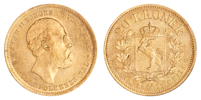 20 kroner gull - Utgitt 1877