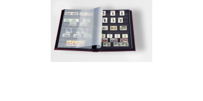 Burgunder frimerkealbum med 32 sorte sider