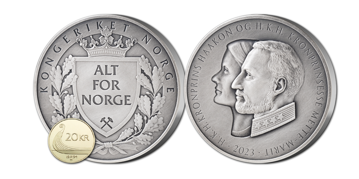 Den storslåtte medaljen med en norsk 20-krone for sammenligning