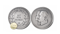 Den storslåtte medaljen med en norsk 20-krone for sammenligning