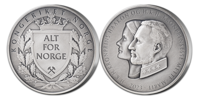 Kronprinsparet 50 år jubileumsmedalje 1 kilo sølv 