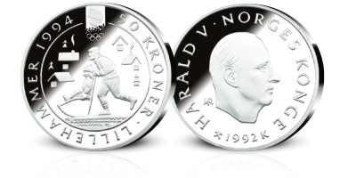 OL-sølvmynt nr. 3 Bestefar og barn - 50 kroner sølv - utgitt 1992