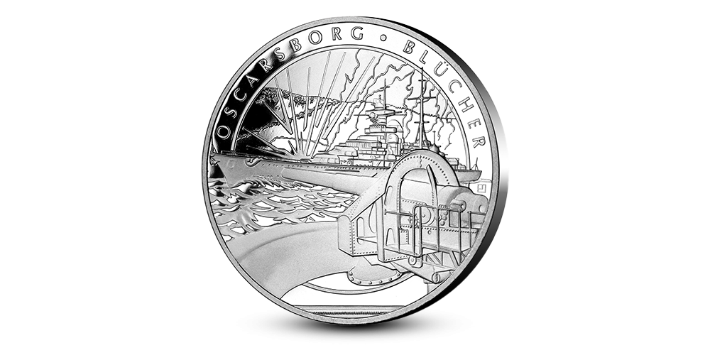 Forsiden av medaljen  «Oscarsborg 1940 – Senkingen av Blücher»