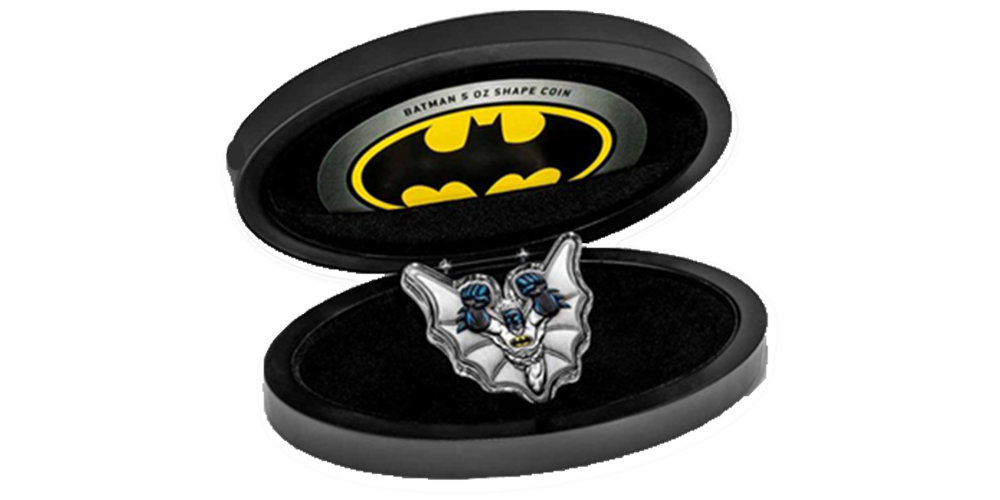 NYHET! Offisiell 3D sølvmynt formet som Batman