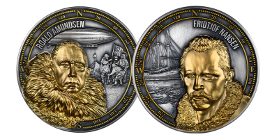Nansen og Amundsen på massive sølvmynter