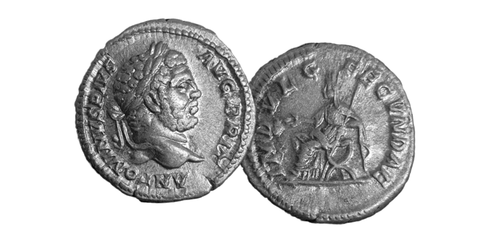 Romersk sølvmynt utgitt av keiser Caracalla