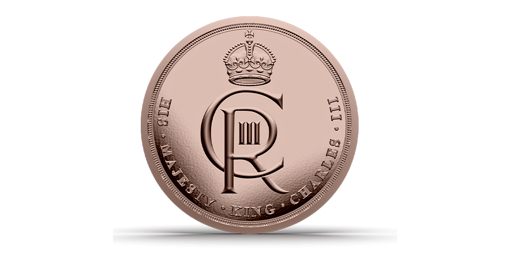 Revers side av mynten som feierer Kong Charles 75 årsdag