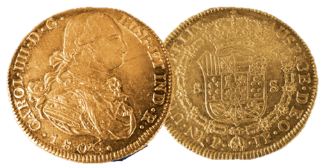 8 escudos 1792 - 1808 fra Colombia - en av verdens største gullmynter!