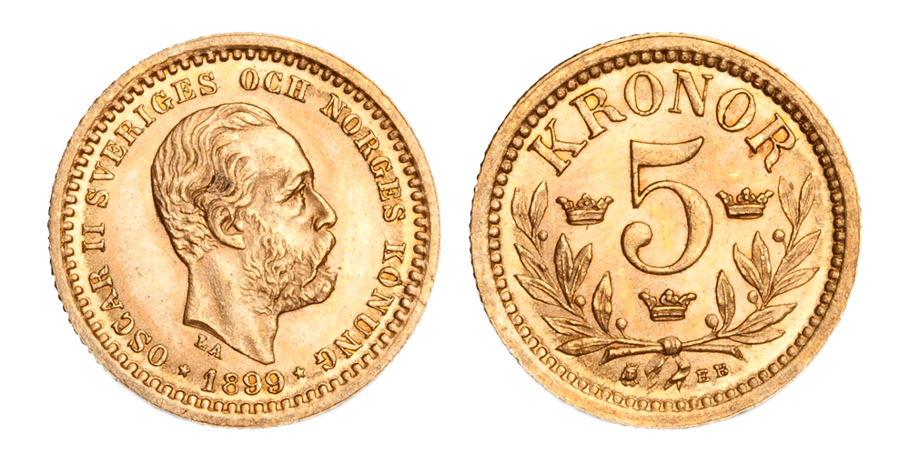  Den skandinaviske myntunions første 5 kr 1881-1899