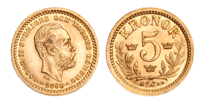 5 kronor gullmynt - utgitt 1881-1899