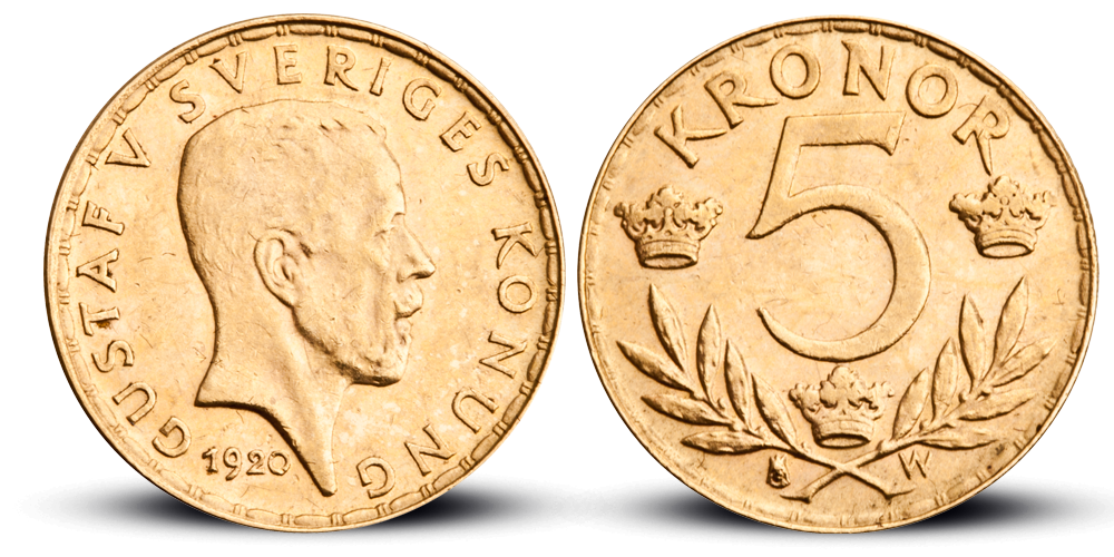 5 kronor gullmynt fra 1920