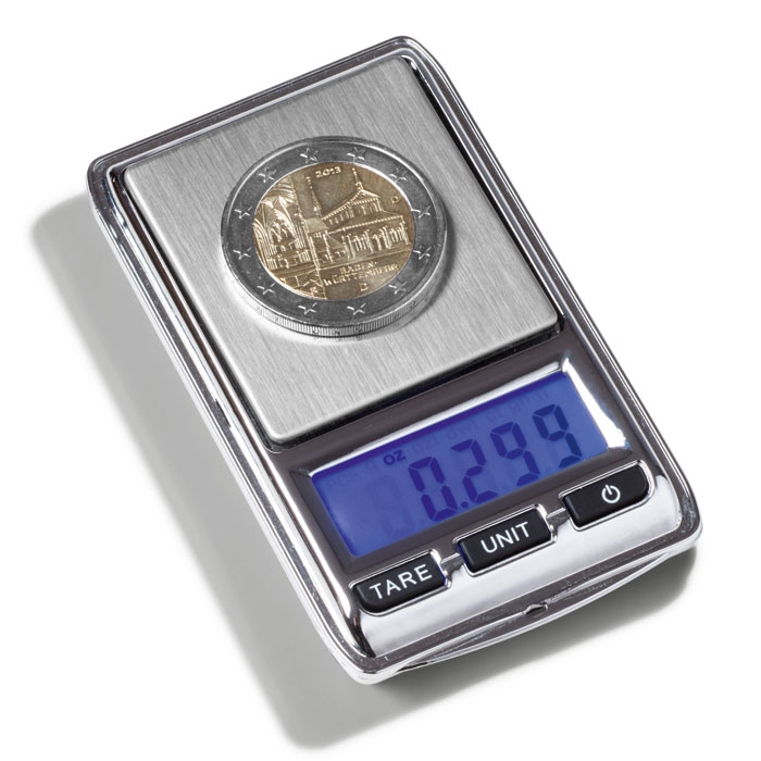 Digital mini myntvekt for mynter opp til 100g