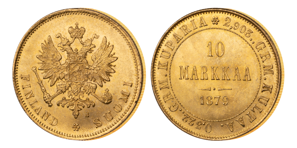 Advers og revers 10 Markka 1879