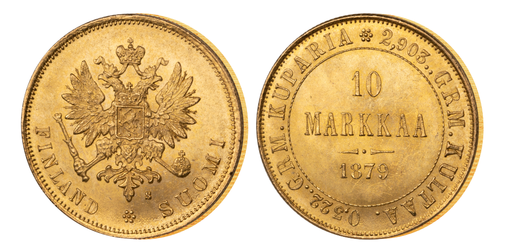 Advers og revers 10 Markka 1879 Advers og revers 10 Markka 1879