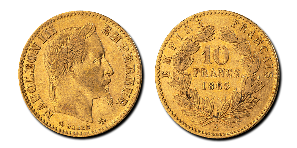 Napoleon IIIs 10 franc med laurbærkrans