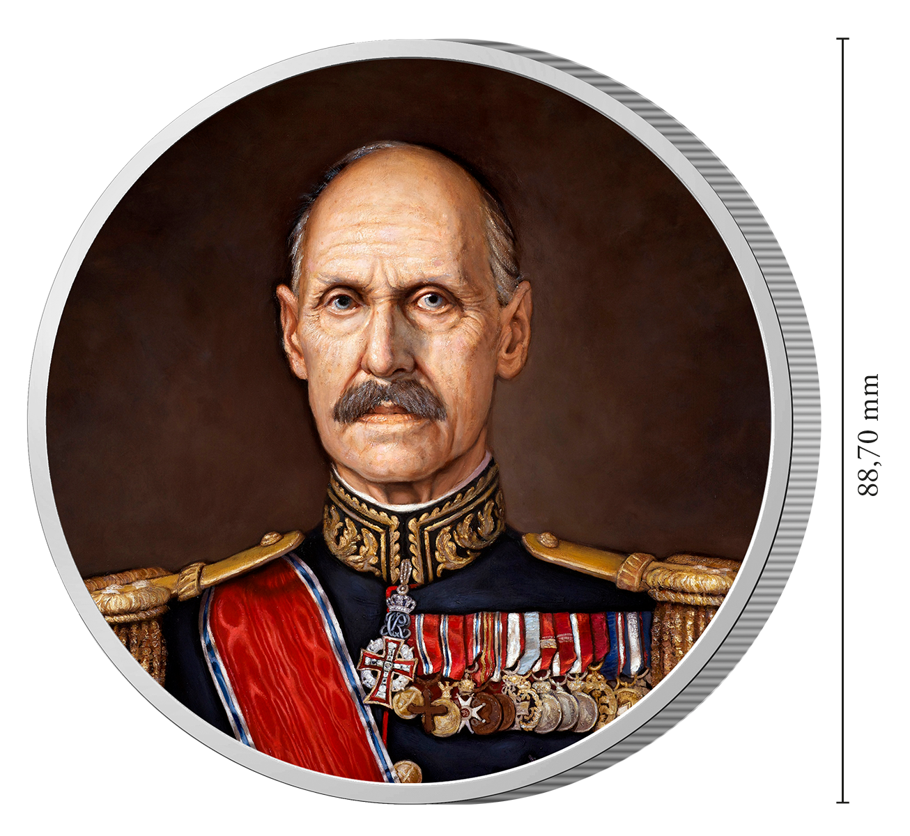 Gigantmedalje med portrettmaleri av Kong Haakon VII Gigantmedalje med portrettmaleri av Kong Haakon VII