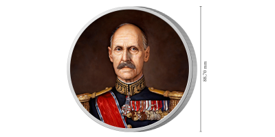 Kong Haakon VII hedret i fullfargepreg på gigantmedalje