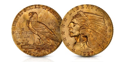 Indian Head 2,5 dollar - utgitt 1908-1929