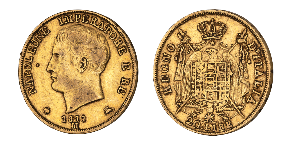 20 lire napoleon 1811 advers og revers side 20 lire napoleon 1811 advers og revers side
