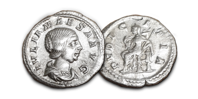 En over 1800 år gammel sølvmynt med motiv av Julia Maesa