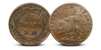 1 daler silvermynt 1718 - Flink och Fårdig