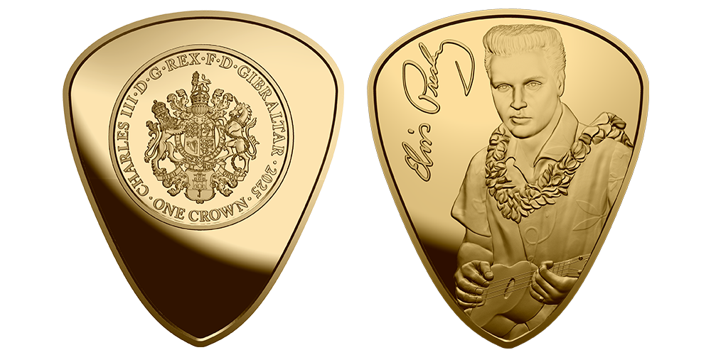 Verdens f&oslash;rste Elvis Presley plektrum-myntklokke
