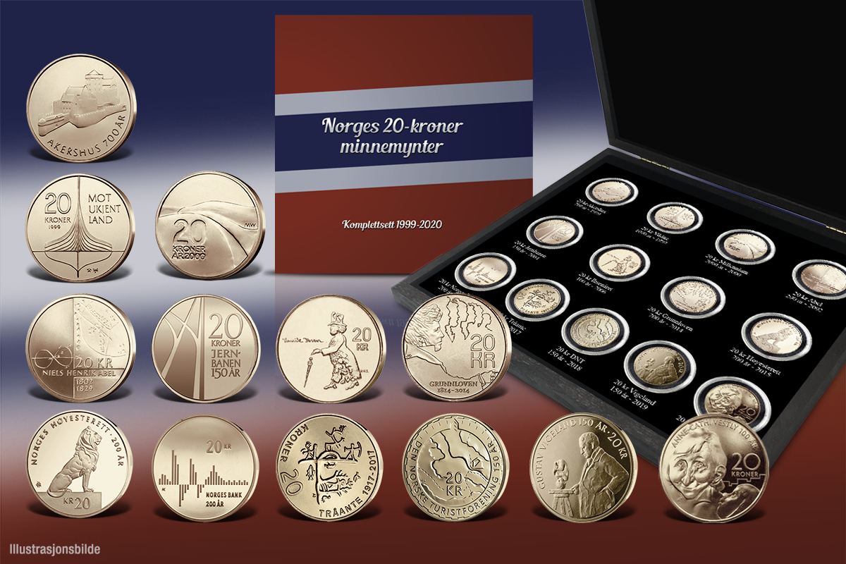 20kr_minnemynter_1999-2020_mynter_i_skrin 20kr_minnemynter_1999-2020_mynter_i_skrin
